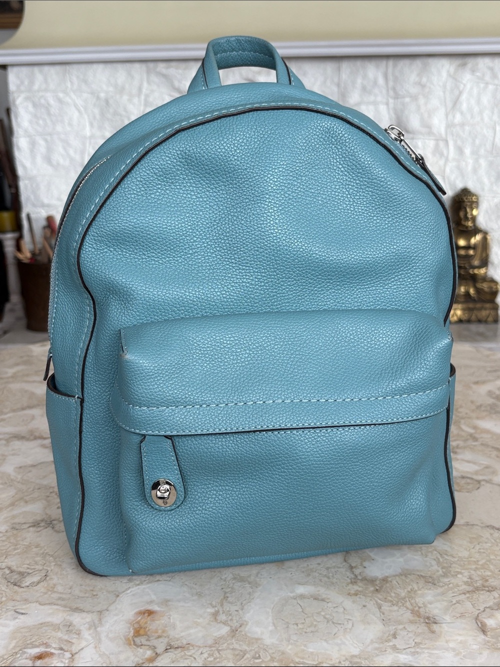 Coach Campus Backpack in Light Teal Pebbled Leather $550 New
